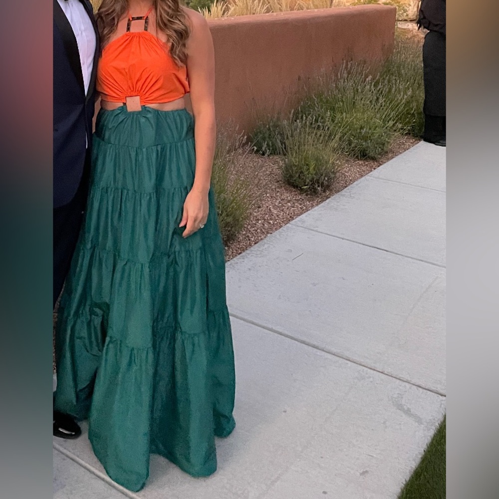 STAUD Orange Halter Top Teal Maxi Dress - Picture 3 of 4